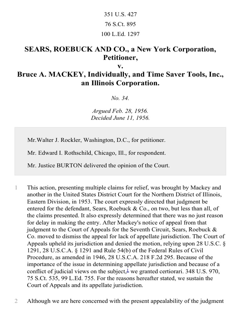 Sears, Roebuck & Co. v. MacKey, 351 U.S. 427 (1956) PDF Judgment
