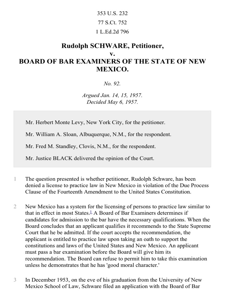 Schware v. Board of Bar Examiners of NM, 353 U.S. 232 (1957) Arrest