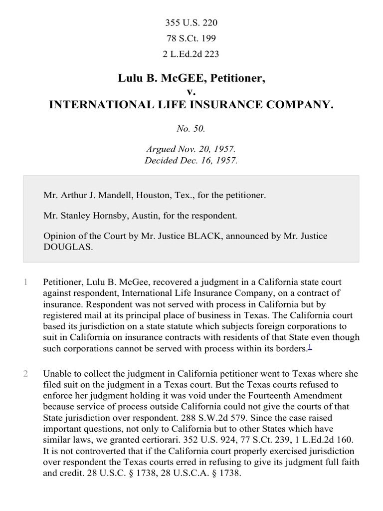 McGee v. International Life Ins. Co., 355 U.S. 220 (1957) PDF