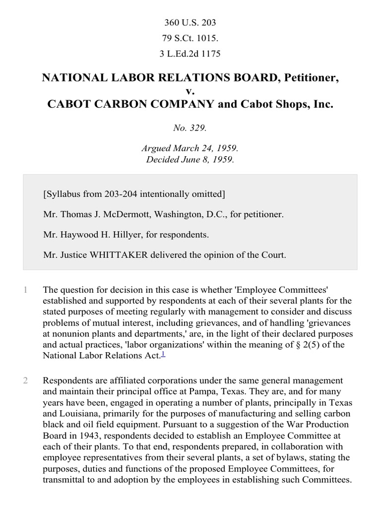 NLRB v. Cabot Carbon Co., 360 U.S. 203 (1959) PDF National Labor Relations Act Collective
