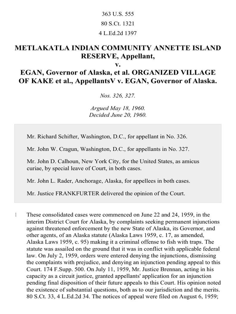 Metlakatla Indian Community v. Egan, 363 U.S. 555 (1960) PDF