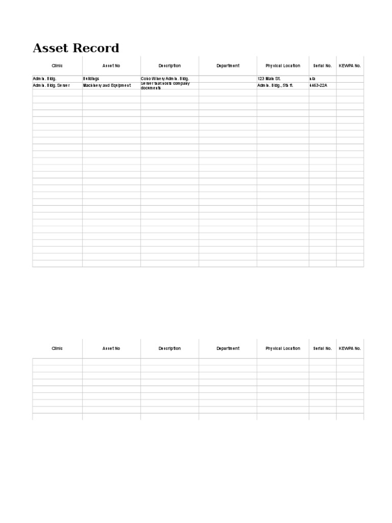 Asset Record for Clinic Equipment | PDF