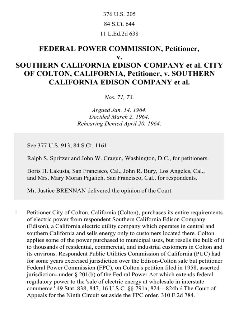 Fpc v southern cal edison co 376 u s 205 1964 pdf commerce