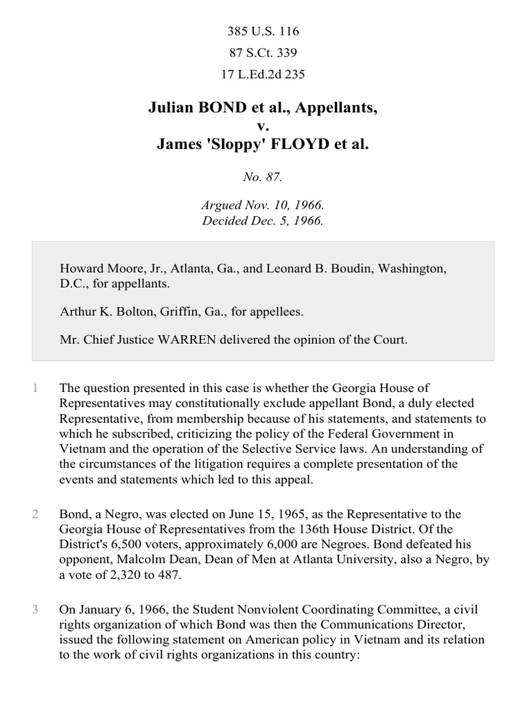 Bond v. Floyd, 385 U.S. 116 (1966) PDF United States Constitution