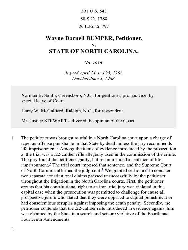 Bumper v. North Carolina, 391 U.S. 543 (1968) PDF Search And Seizure Exclusionary Rule
