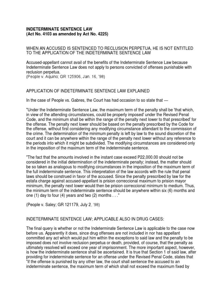 Indeterminate Sentence Law Sentence Law Treason