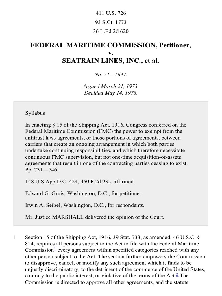 Federal Maritime Comm'n v. Seatrain Lines, Inc., 411 U.S. 726 (1973 ...