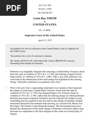 Louis Ray Smith v. United States, 411 U.S. 952 (1973)