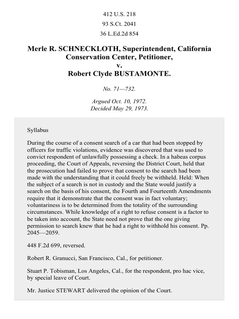 Schneckloth v. Bustamonte, 412 U.S. 218 (1973) PDF Search And