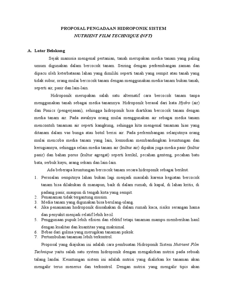 Proposal Hidroponik Sekolah