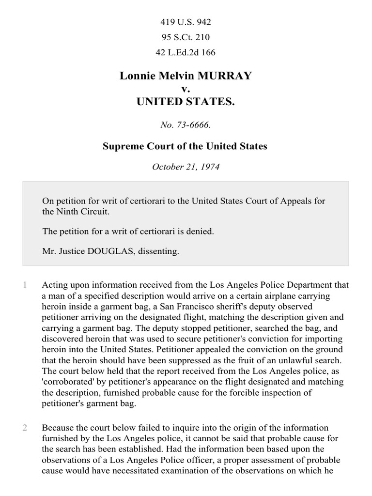 Lonnie Melvin Murray v. United States, 419 U.S. 942 (1974) PDF