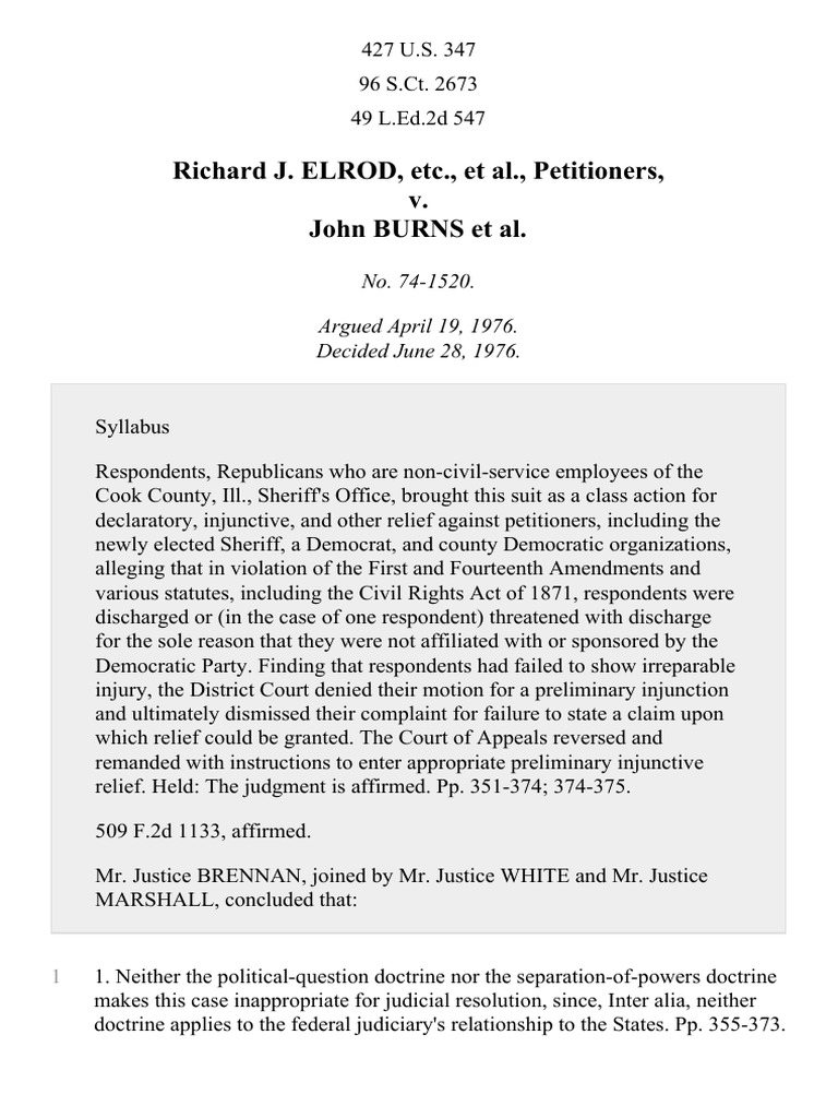 Elrod v. Burns, 427 U.S. 347 (1976) PDF First Amendment To The