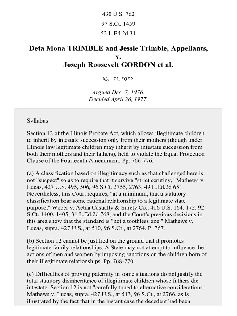 Equal Protection in Trimble v. Gordon | PDF | Equal Protection Clause ...