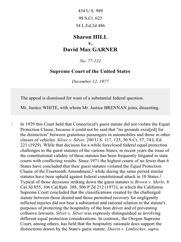 Sharon Hill v. David Max Garner, 434 U.S. 989 (1978) PDF Supreme