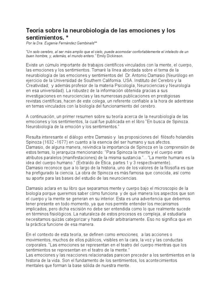 Teoría Sobre La Neurobiología de Las Emociones y Los Sentimientos | PDF ...