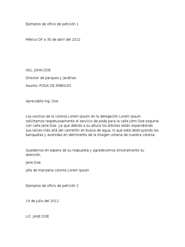 Ejemplos de Oficio de Petición 1