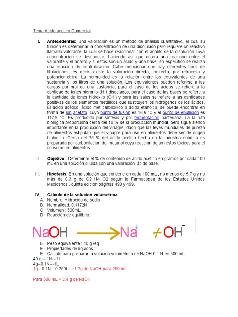 Valoración de Ácido Acético Valoración Química