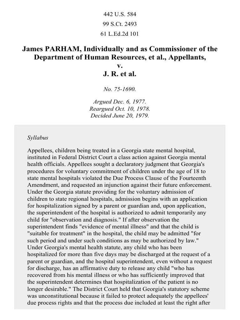 Parham v. J.R. Due Process Ruling | PDF | Due Process Clause | Hospital
