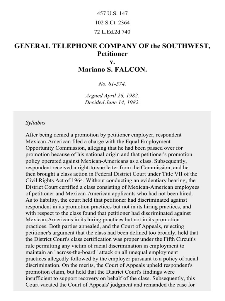 General Telephone Co. of Southwest v. Falcon, 457 U.S. 147 (1982) PDF