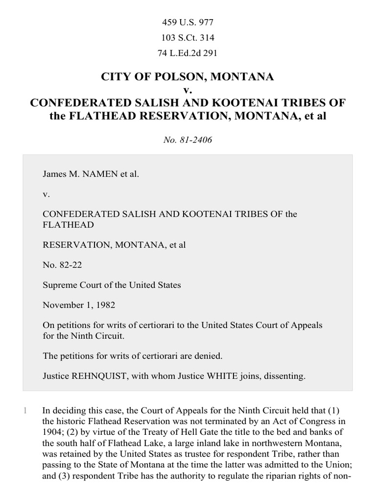City of Polson, Montana v. Confederated Salish and Kootenai Tribes of The Flathead Reservation