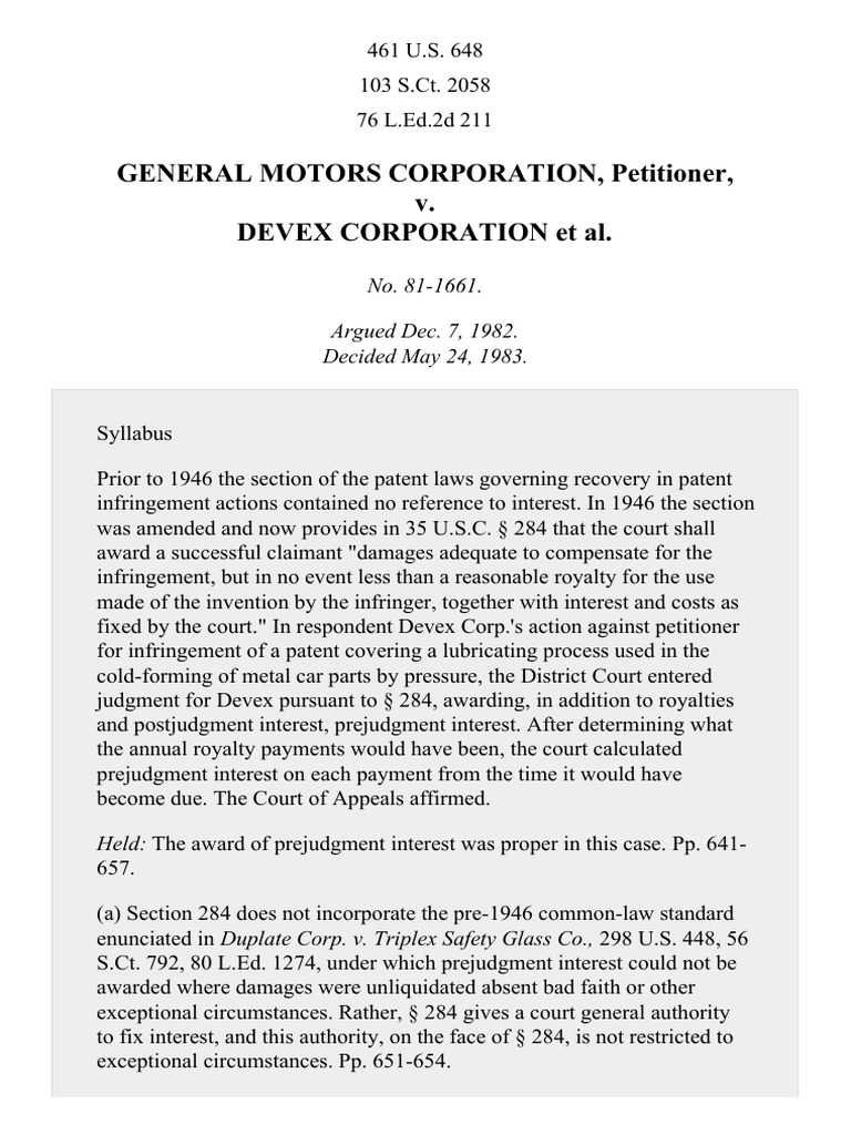 Prejudgment Interest in Patent Cases | PDF | Supreme Court Of The ...