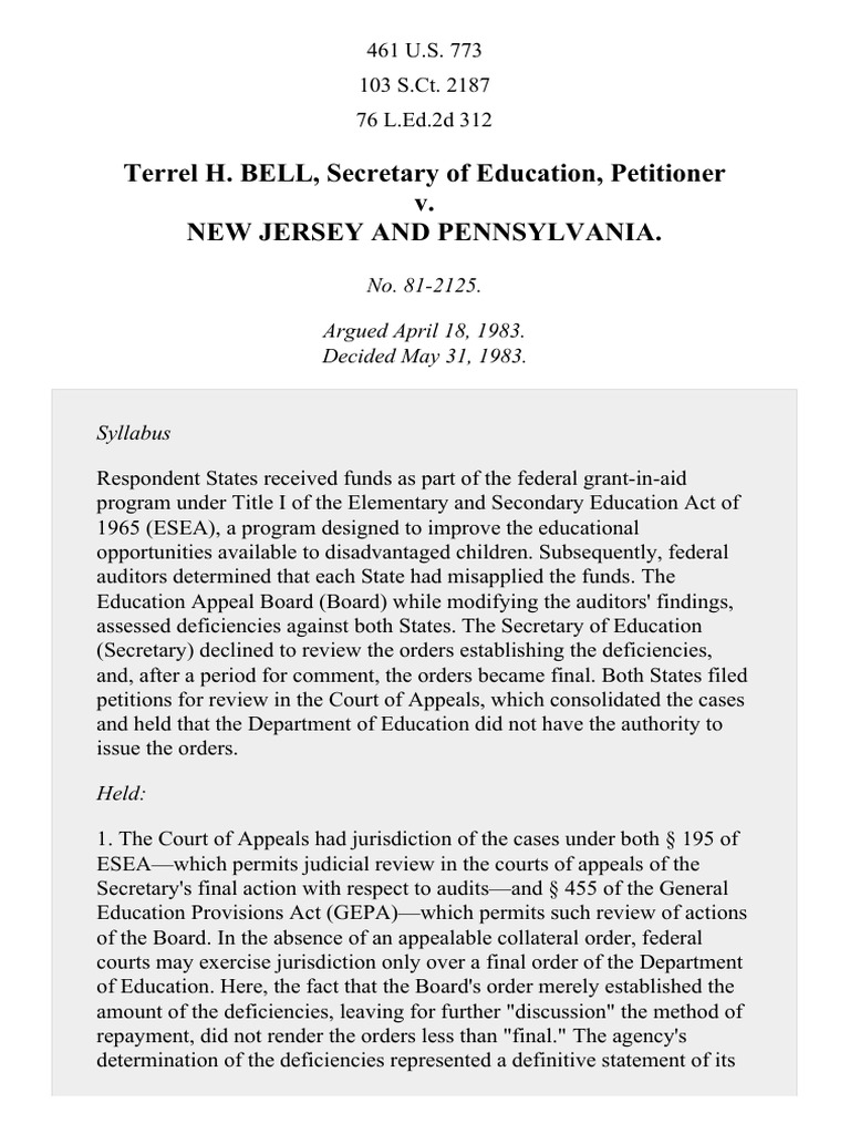 Bell v. New Jersey, 461 U.S. 773 (1983) PDF Elementary And
