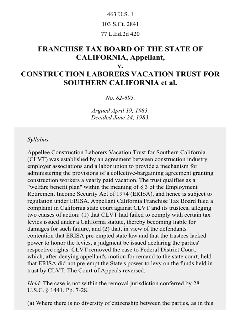 Franchise Tax Bd. of Cal. v. Construction Laborers Vacation Trust For