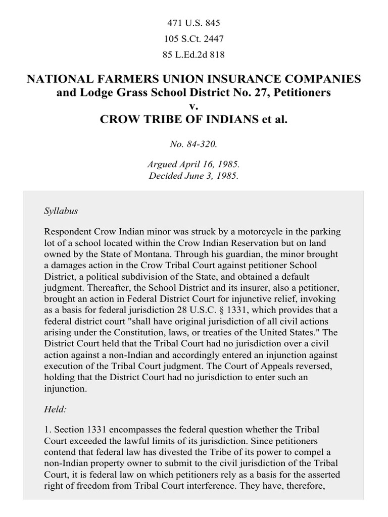 National Farmers Union Insurance Companies and Lodge Grass School