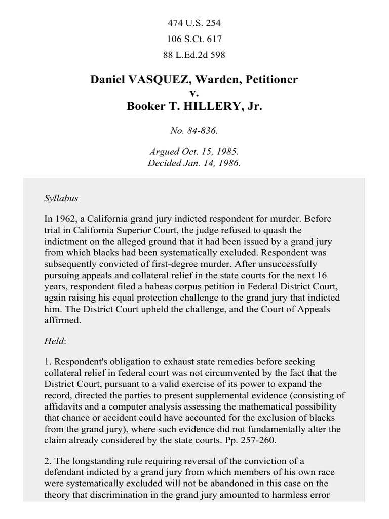 Vasquez v. Hillery, 474 U.S. 254 (1986) | PDF | Supreme Court Of The