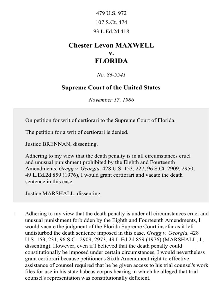 Chester Levon Maxwell v. Florida, 479 U.S. 972 (1986) PDF Supreme