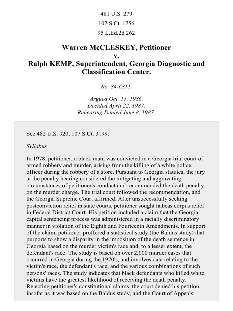 McCleskey v. Kemp: Racial Bias in Death Penalty | PDF | Eighth ...