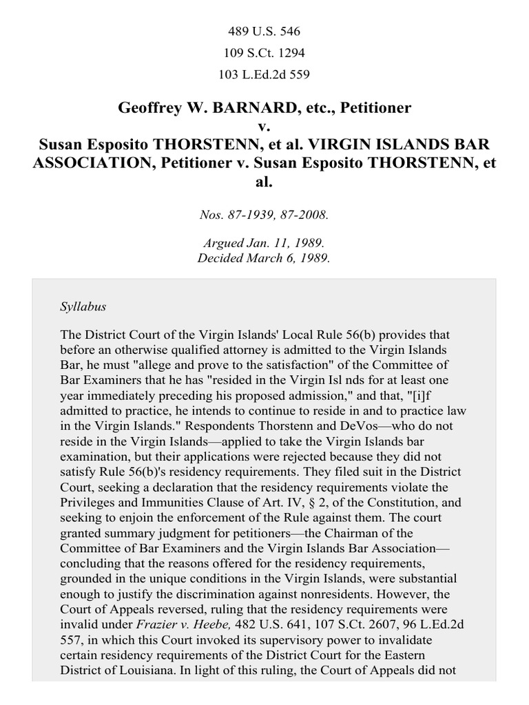 Virgin Islands Bar Residency Case Summary | PDF | Article Four Of The ...