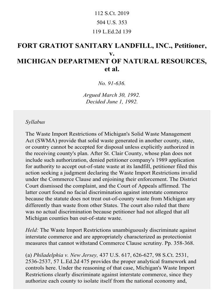 Fort Gratiot Sanitary Landfill, Inc. v. Michigan Dept. of Natural