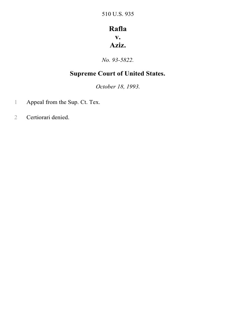 Rafla v. Aziz, 510 U.S. 935 (1993) | PDF | Certiorari | Federal ...