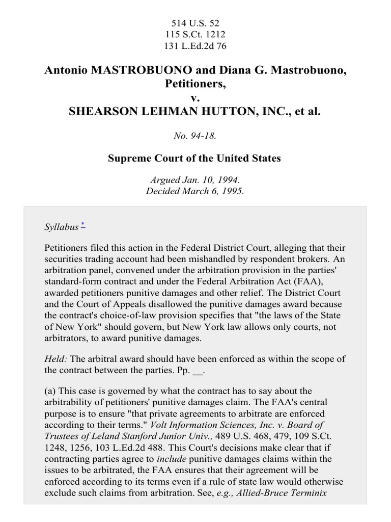 Mastrobuono v. Shearson Lehman Hutton, Inc., 514 U.S. 52 (1995