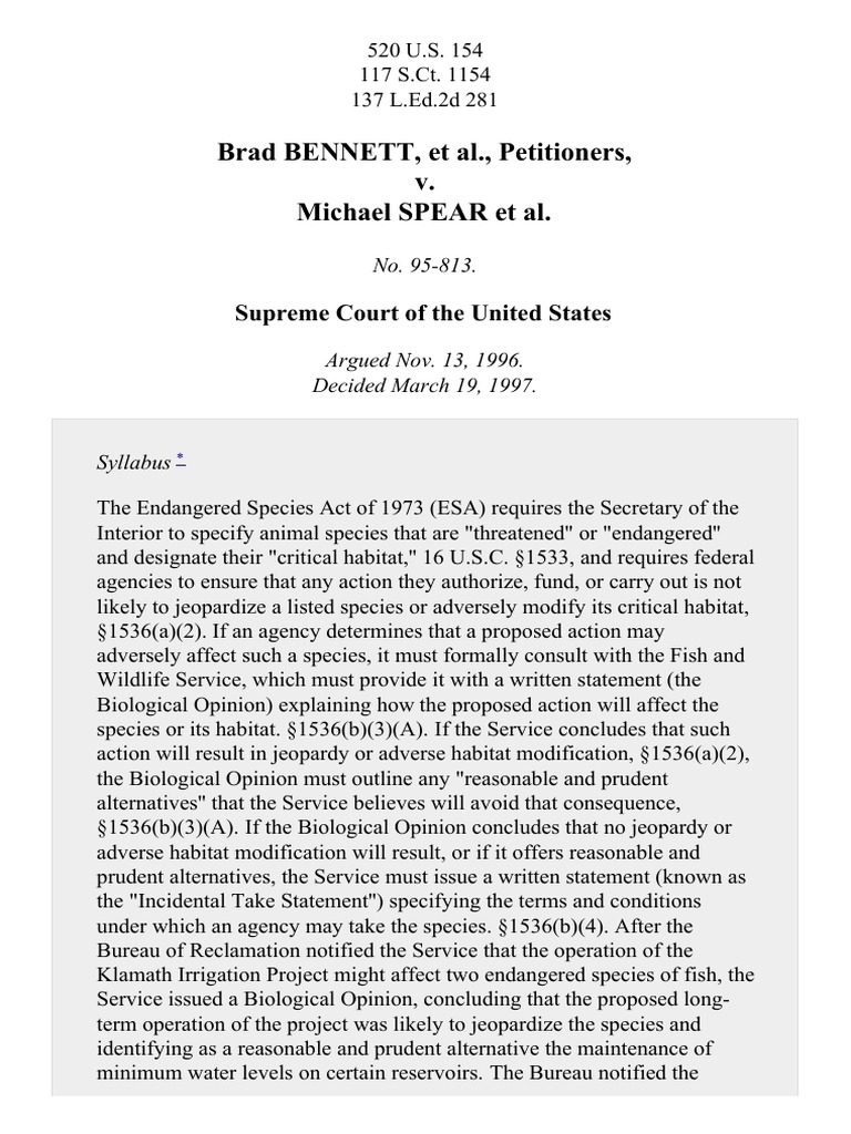 v. Spear, 520 U.S. 154 (1997) Download Free PDF Endangered
