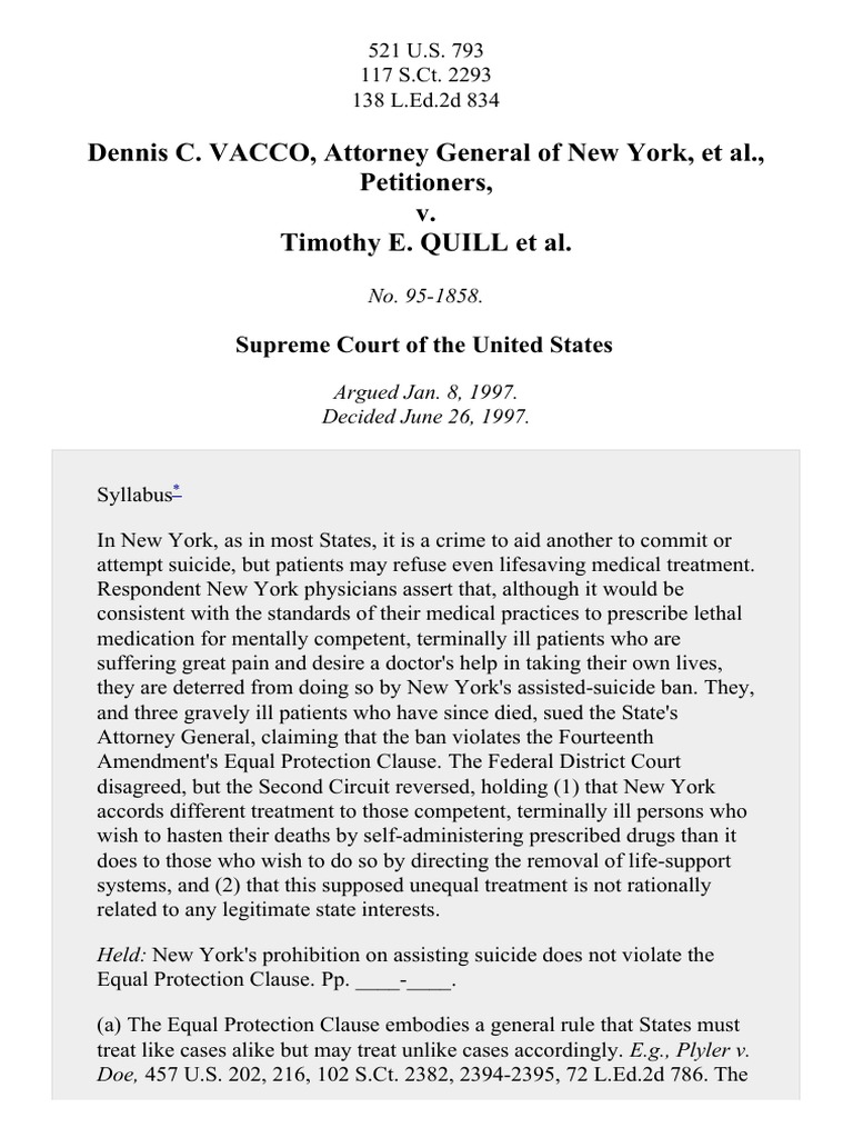 Vacco v. Quill, 521 U.S. 793 (1997) PDF Supreme Court Of The United States Equal