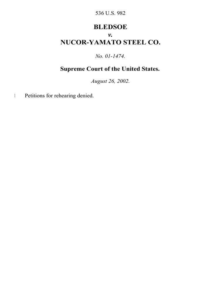Bledsoe v. NucorYamato Steel Co, 536 U.S. 982 (2002) PDF