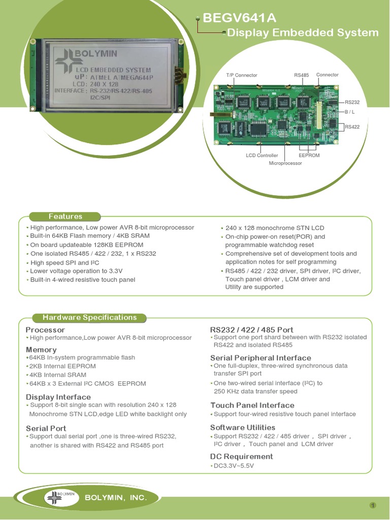BEGV641A Embedded LCD Module Overview | PDF | Embedded System | Electronics