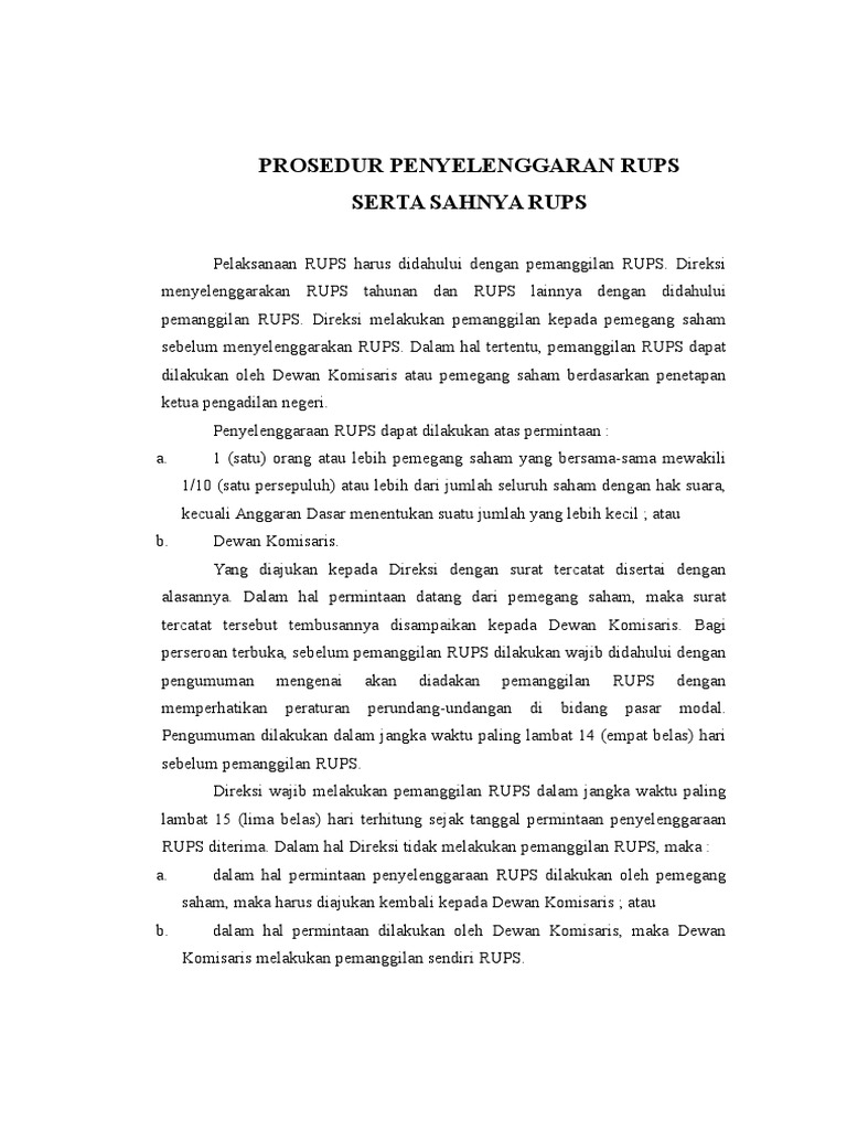 Prosedur dan Ketentuan RUPS Sah | PDF | Bisnis | Pengelolaan Keuangan ...