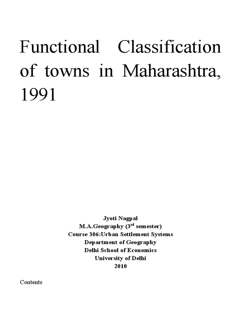 Functional Classification Of Towns In Maharashtra PDF Industries