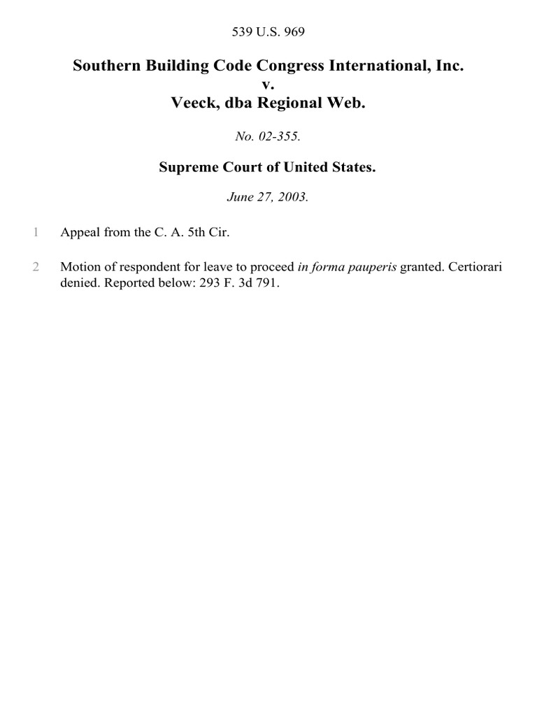 Southern Building Code Congress International, Inc. v. Veeck, Dba ...