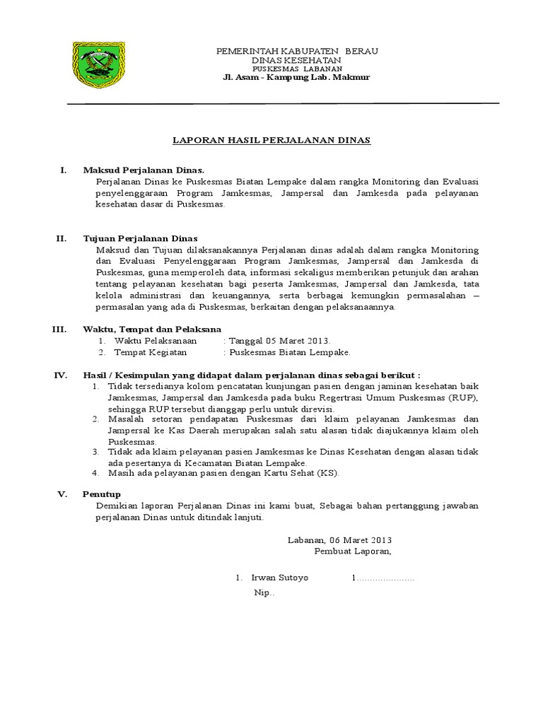Contoh Laporan Manajemen Perjalanan