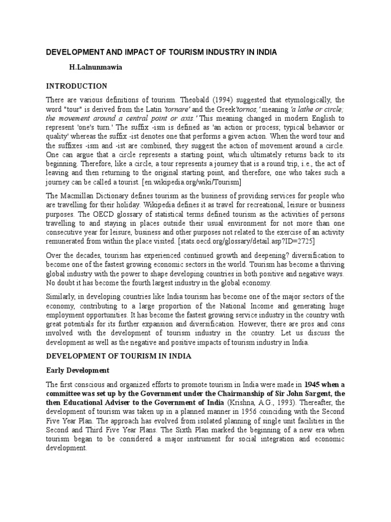 Development And Impact Of Tourism Industry In India Pdf Water