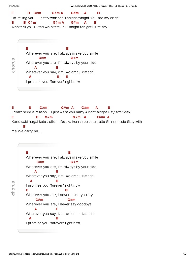 Wherever You Are Chords One Ok Rock E Chords