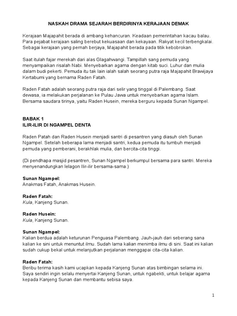 Naskah Drama Sejarah Berdirinya Kerajaan Demak
