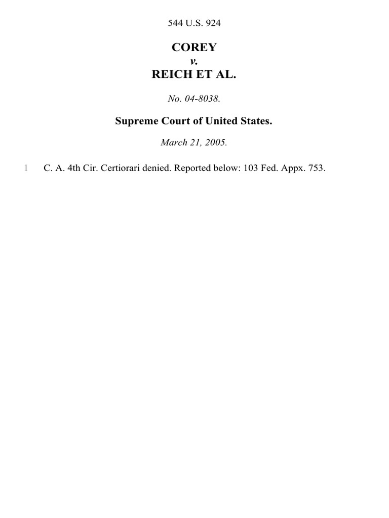 Corey v. Reich Supreme Court Case Summary | PDF