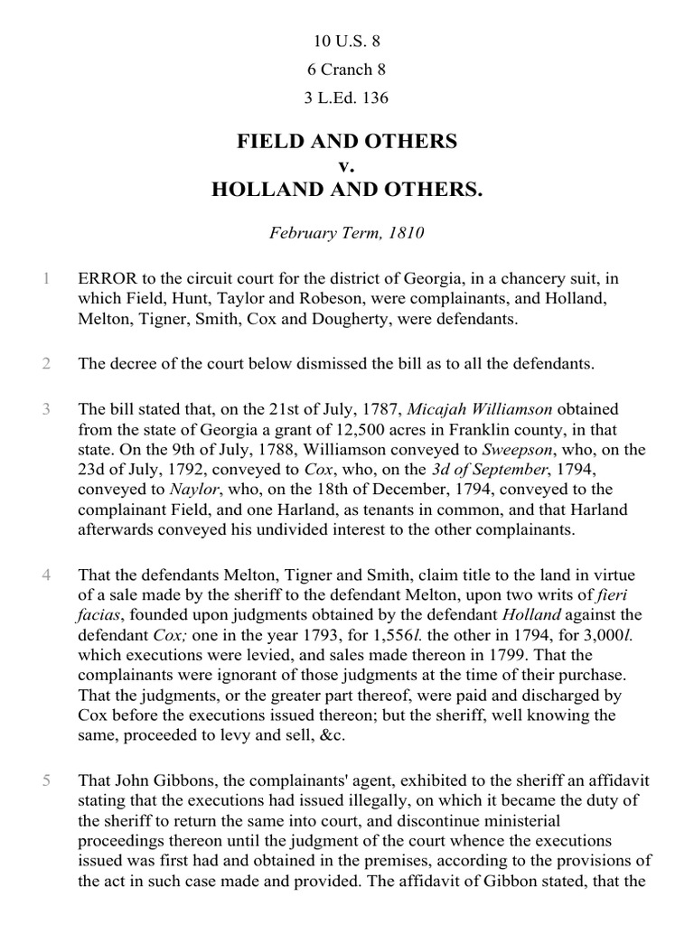 Field v. Holland, 10 U.S. 8 (1810) PDF Judgment (Law) Negotiable