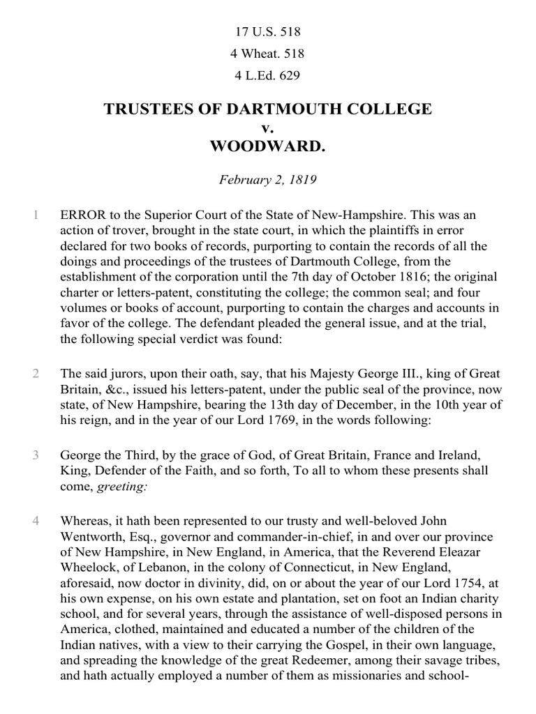 Dartmouth College v. Woodward, 17 U.S. 250 (1819) Oath Of Office