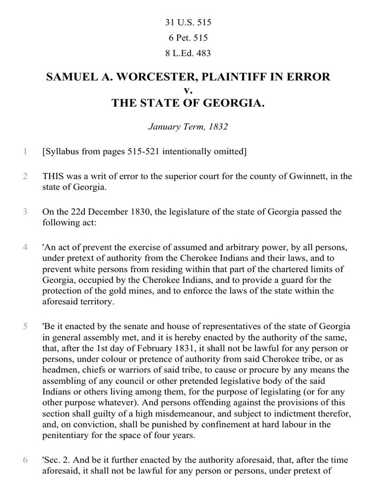 Worcester v georgia 31 u s 515 1832 pdf united states